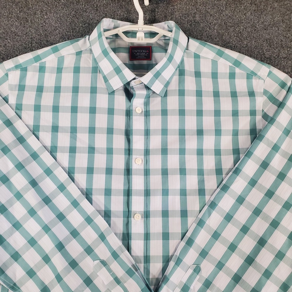 UNTUCKit Shirt Mens 2XL Keaton WF Green Gingham Slim Fit Button Down 40461